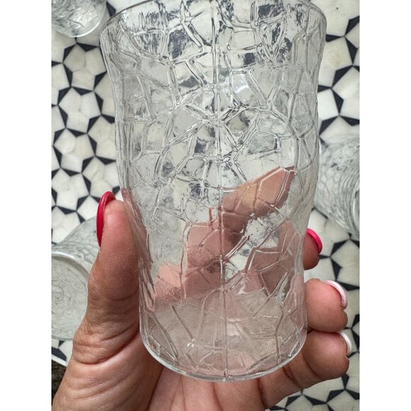 Set Of 6 Vintage Crackle Glass Juice Glasses 4" x 3" Clear Textured Drinkware - Picture 1 of 7